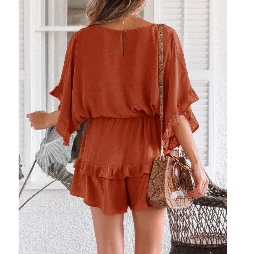 Ruffle Drawstring Beach Romper - Picture 2 of 2